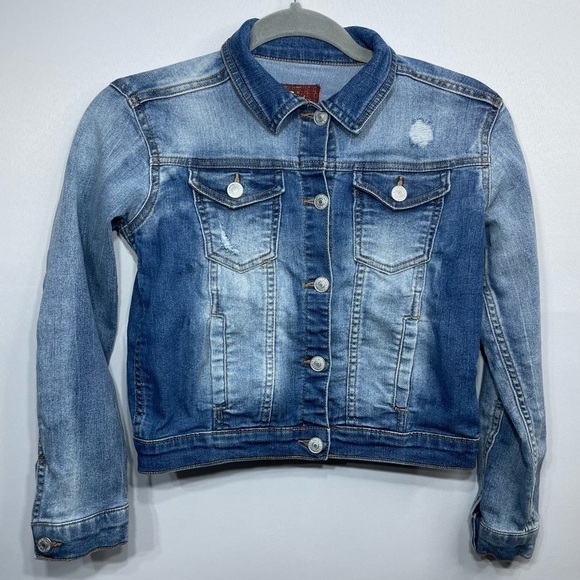 7 For All Mankind Jacket Girls Medium Denim Jean Button up Squad Stretch Party - Picture 3 of 4